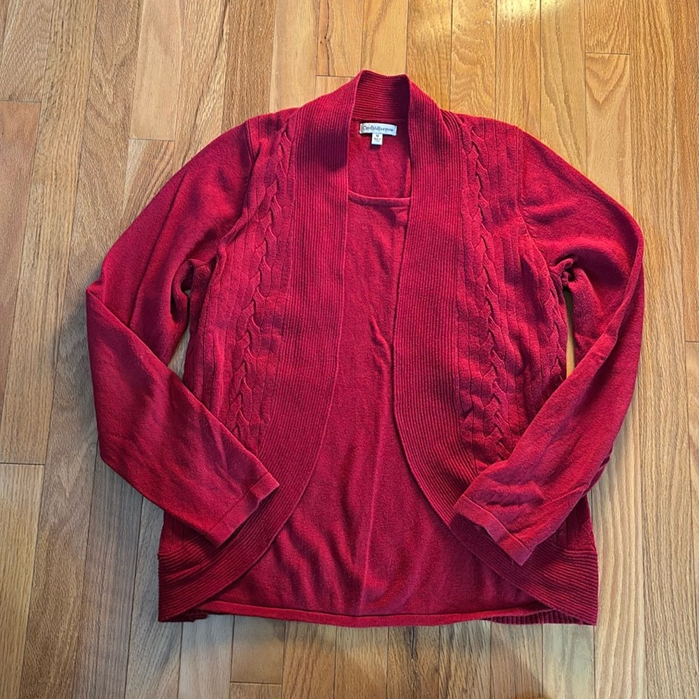 Croft & Barrows Open Cardigan w/attached Knit shirt Sz M cotton Red